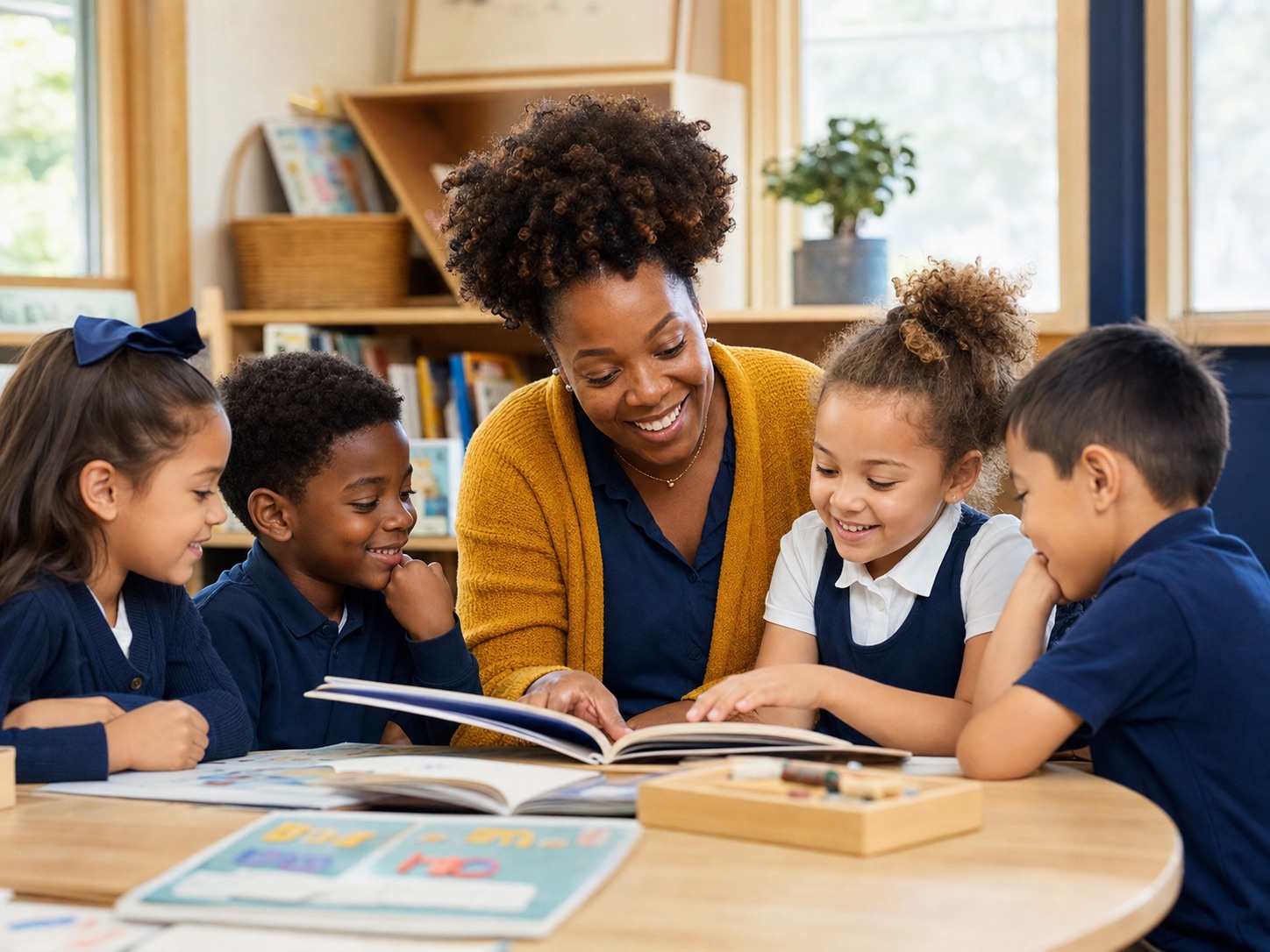 Young students learning together with their teacher in a YES classroom